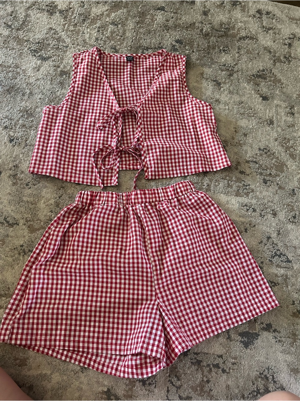 Red Gingham Elastic Waist set